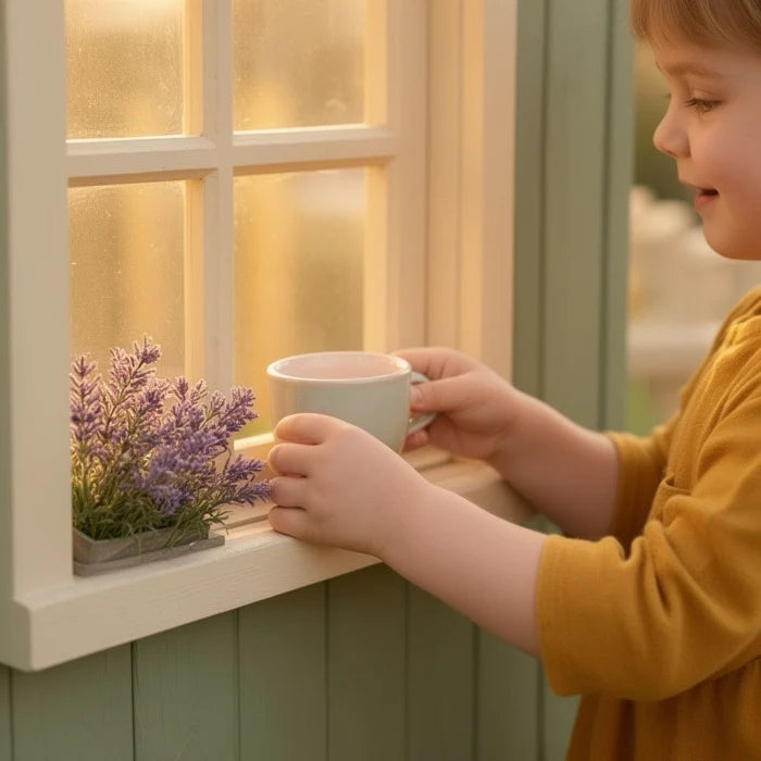 Kind am Holzfenster